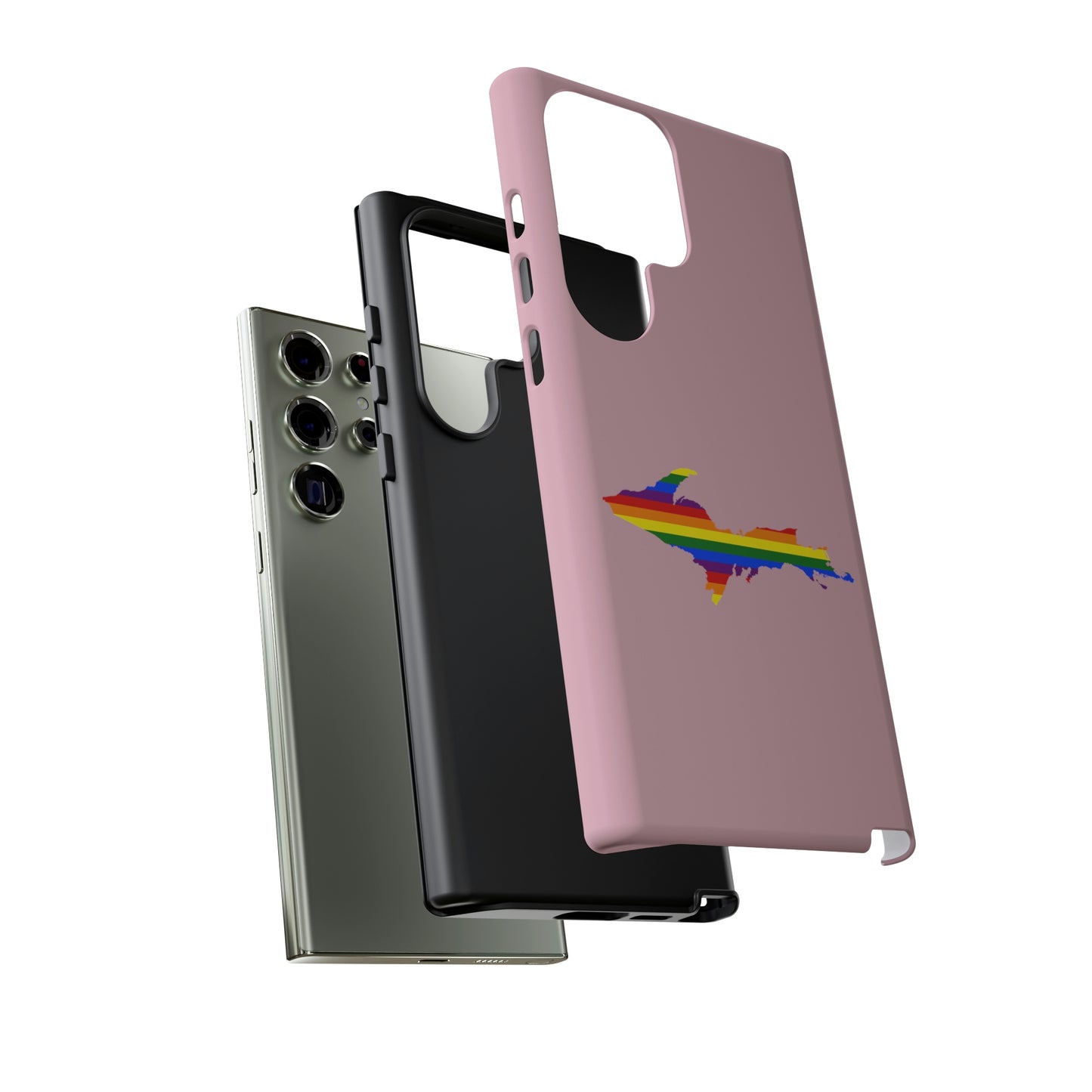 Michigan Upper Peninsula Tough Phone Case (Pink w/ UP Pride Flag Outline) | Samsung & Pixel Android