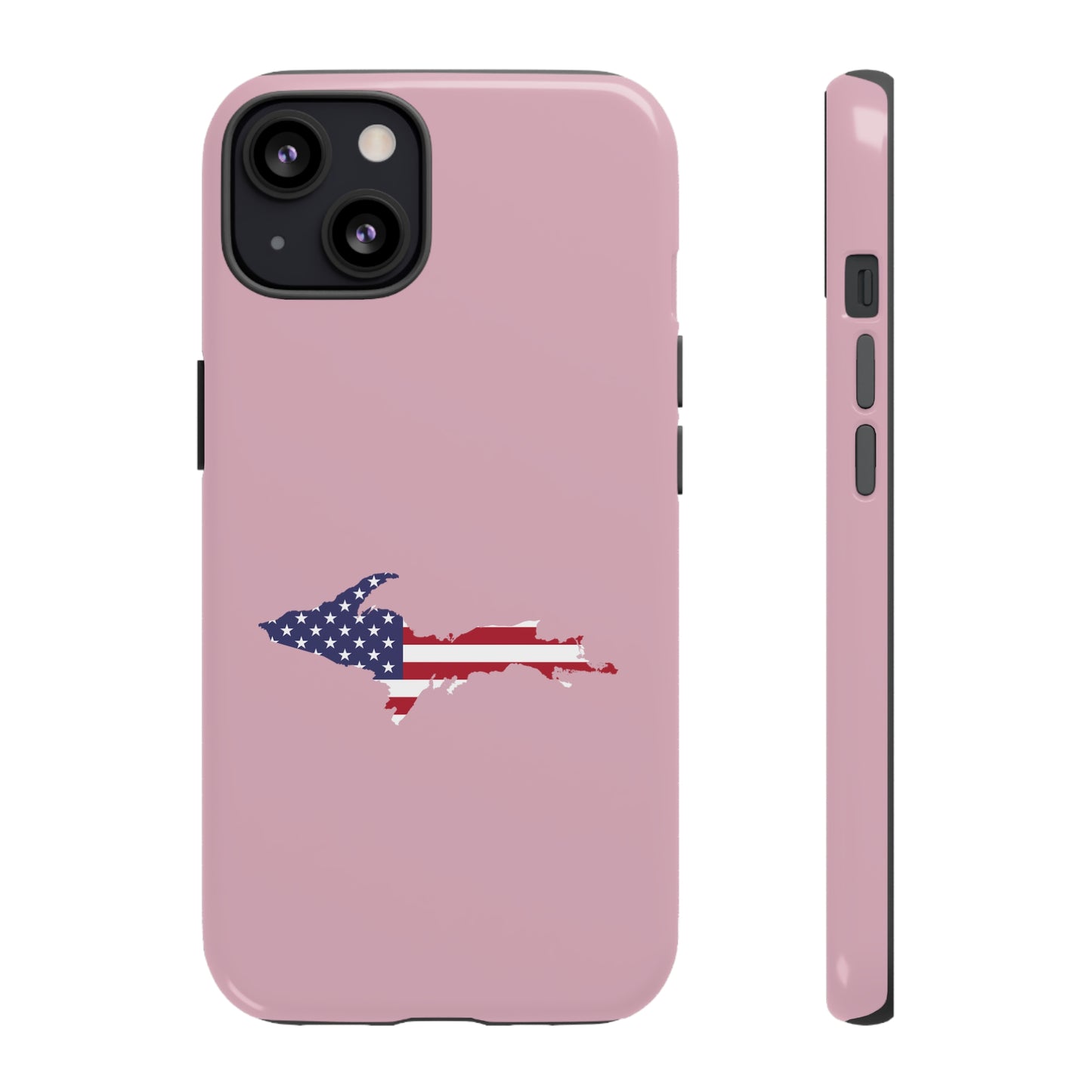 Michigan Upper Peninsula Tough Phone Case (Pink w/ UP USA Flag Outline) | Apple iPhone