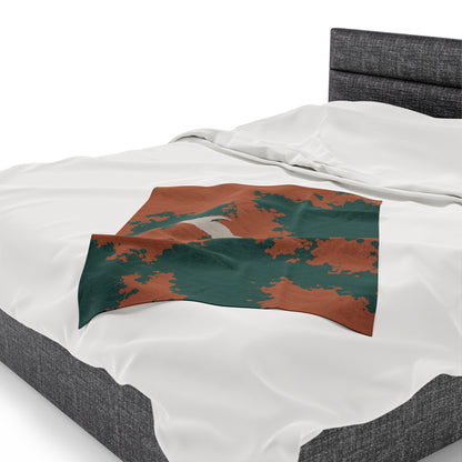 Michigan Upper Peninsula Plush Blanket (Copper Country Camo w/ UP Outline) | Canvas Color