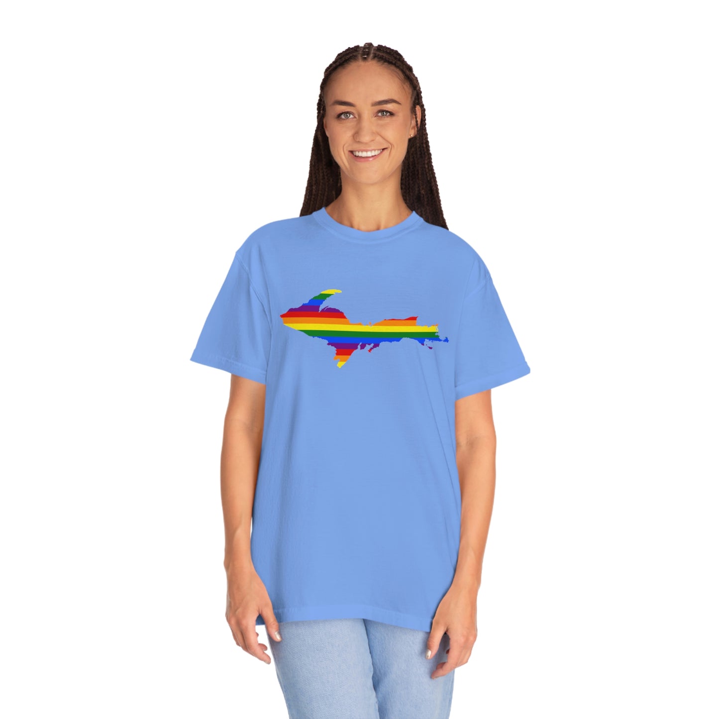 Michigan Upper Peninsula T-Shirt (w/ UP Pride Flag Outline) | Unisex Garment-Dyed