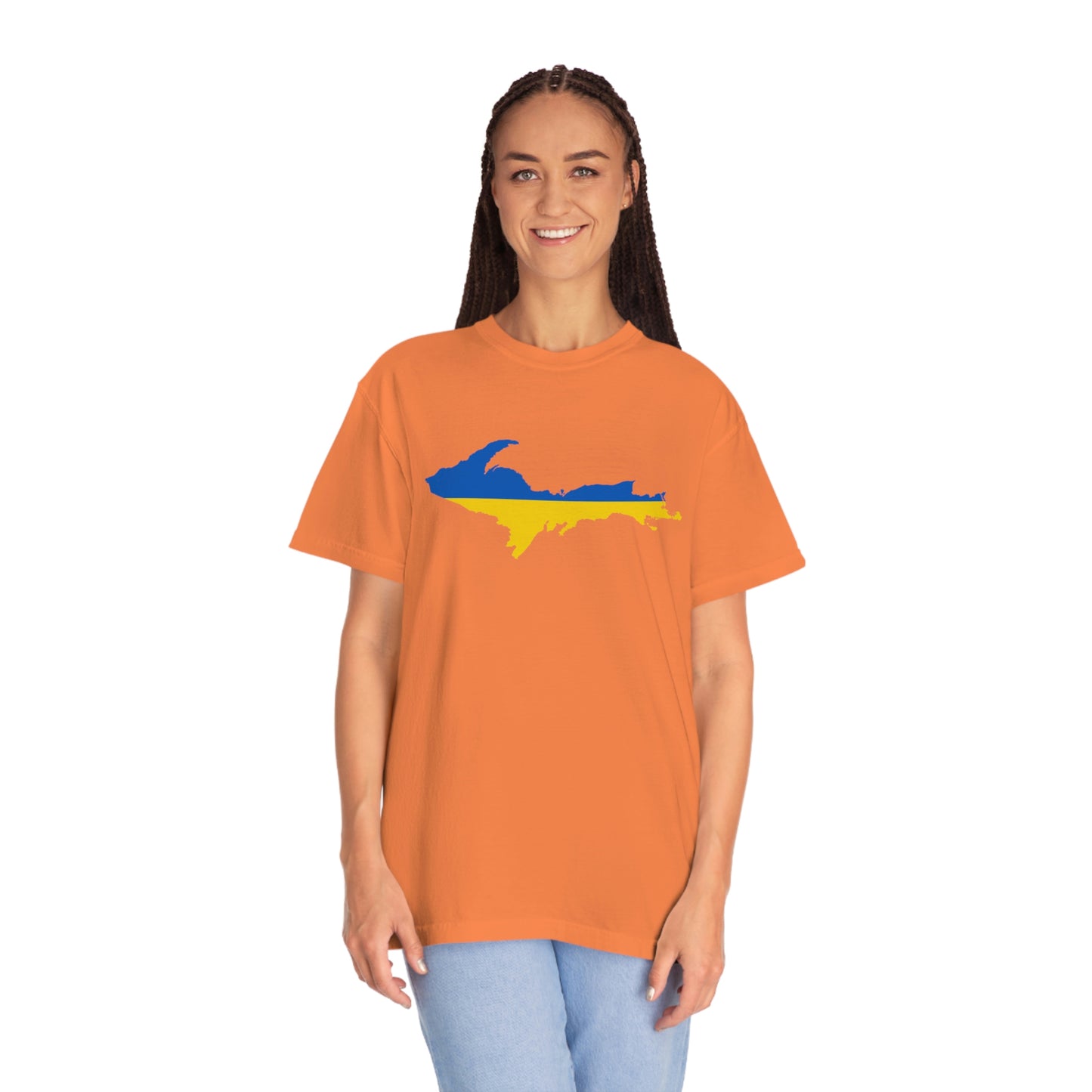 Michigan Upper Peninsula T-Shirt (w/ UP Ukraine Flag Outline) | Unisex Garment-Dyed