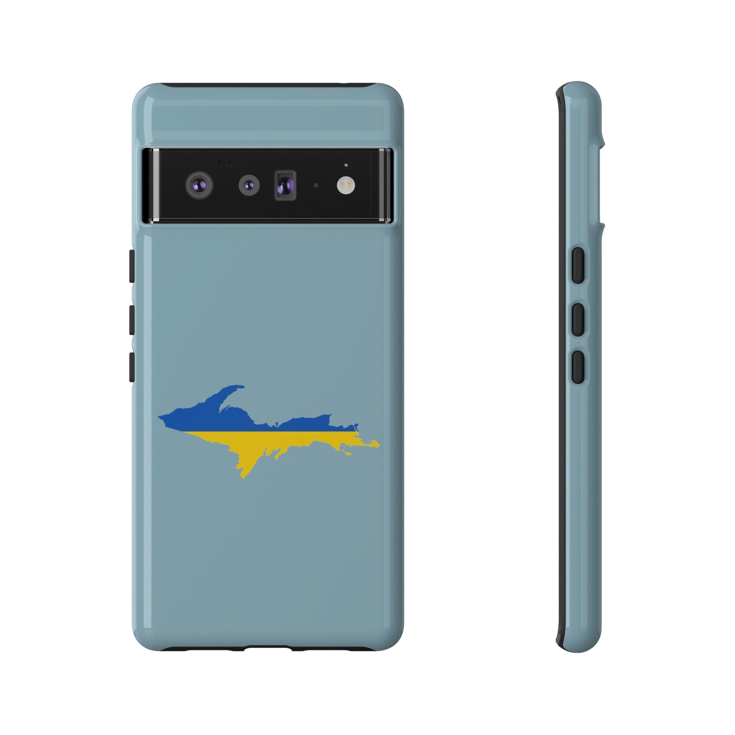 Michigan Upper Peninsula Tough Phone Case (Opal Blue w/ UP Ukraine Flag Outline) | Samsung & Pixel Android