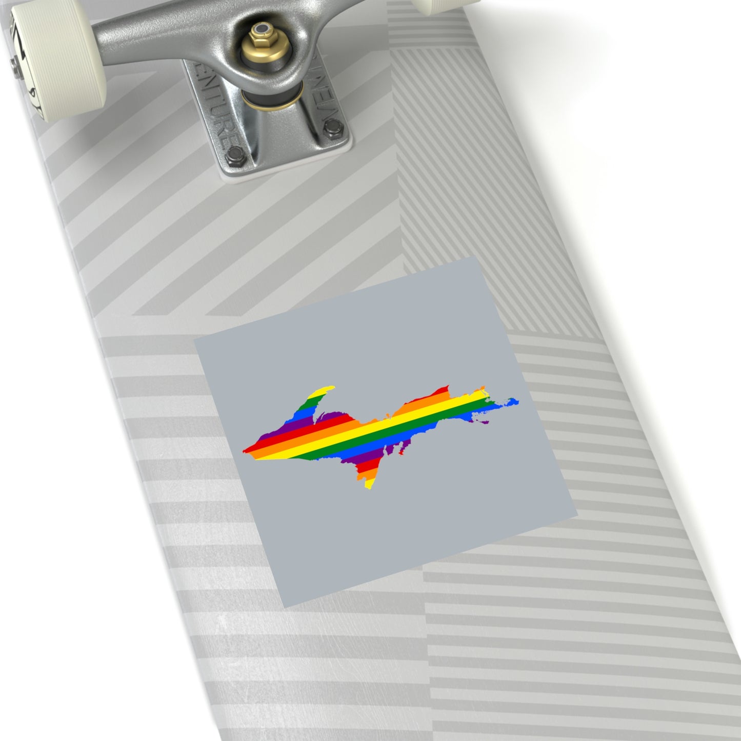 Michigan Upper Peninsula Square Sticker (Silver w/ UP Pride Flag Outline) | Indoor/Outdoor