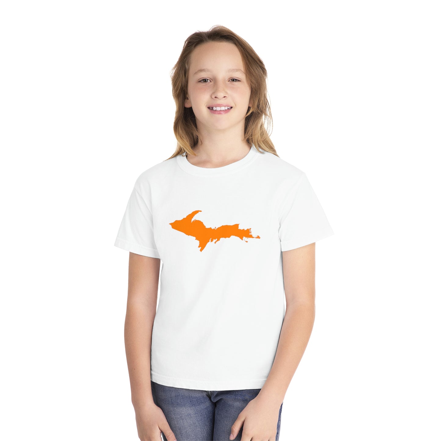 Michigan Upper Peninsula T-Shirt (w/ Orange UP Outline) | Youth Garment-Dyed