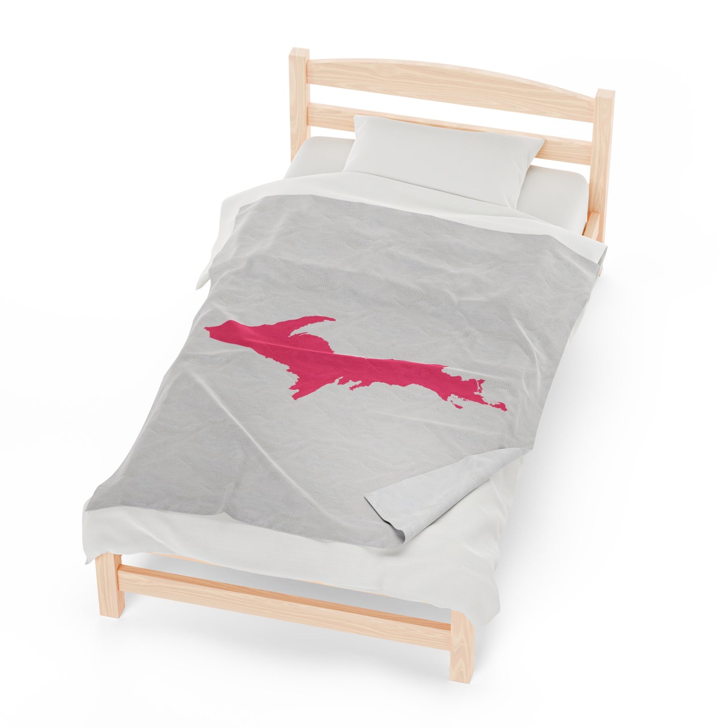 Michigan Upper Peninsula Plush Blanket (w/ Pink UP Outline) | Birch Bark White