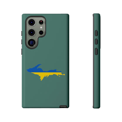 Michigan Upper Peninsula Tough Phone Case (Copper Green w/ UP Ukraine Flag Outline) | Samsung & Pixel Android