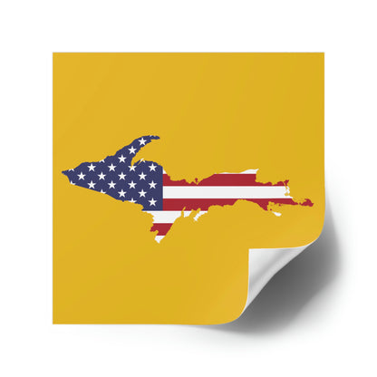 Michigan Upper Peninsula Square Sticker (Gold w/ UP USA Flag Outline) | Indoor/Outdoor
