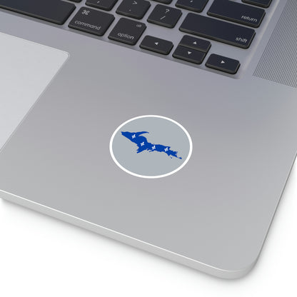 Michigan Upper Peninsula Round Stickers (Silver w/ UP Quebec Flag Outline) | Indoor\Outdoor