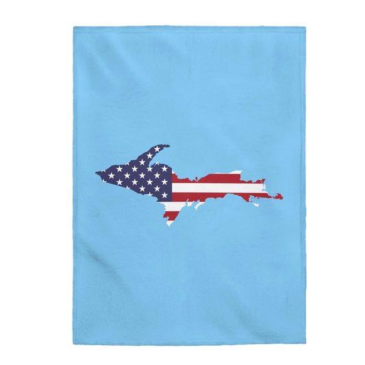 Michigan Upper Peninsula Plush Blanket (w/ UP USA Flag Outline) | DTW Blue