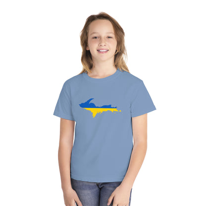 Michigan Upper Peninsula T-Shirt (w/ UP Ukraine Flag Outline) | Youth Garment-Dyed