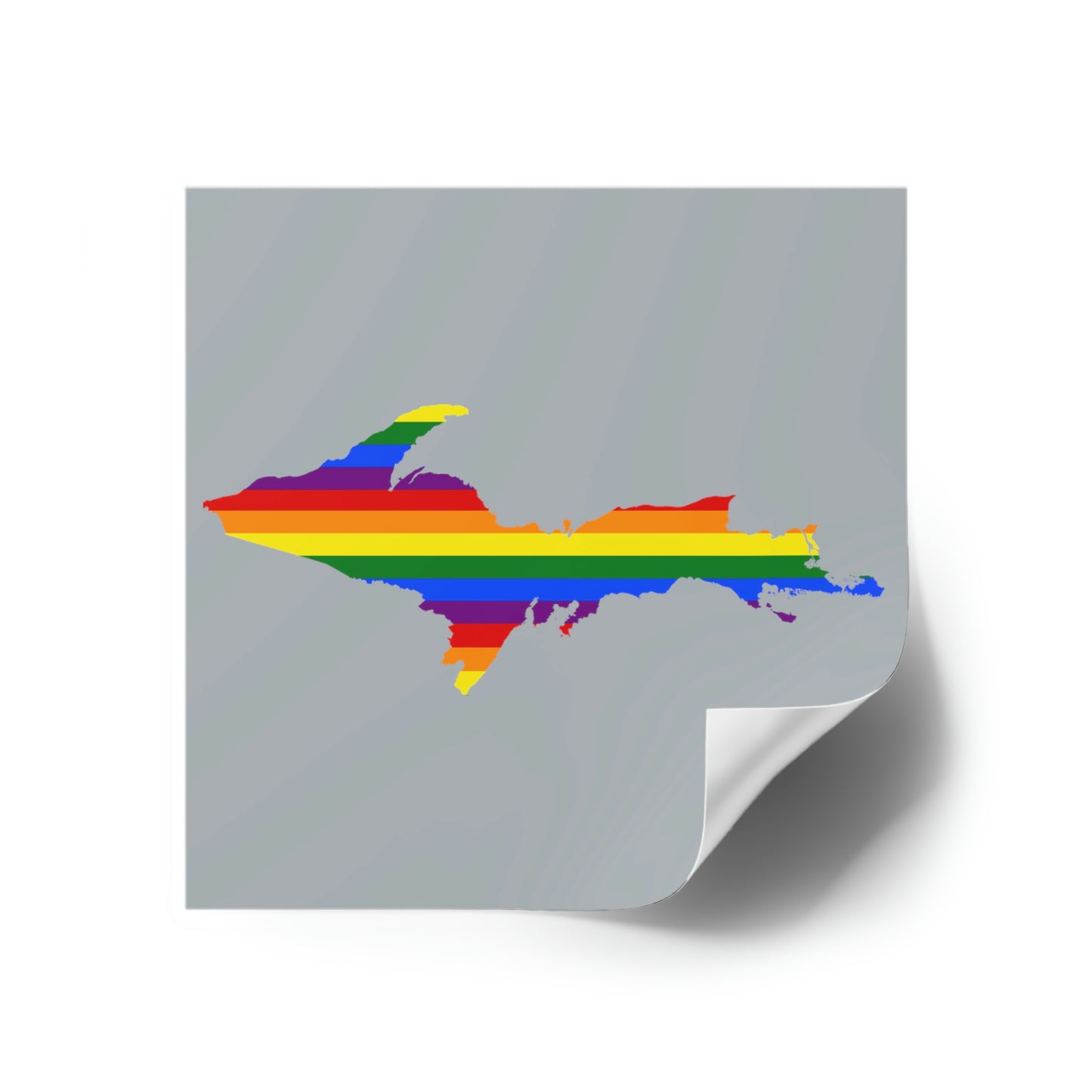 Michigan Upper Peninsula Square Sticker (Silver w/ UP Pride Flag Outline) | Indoor/Outdoor