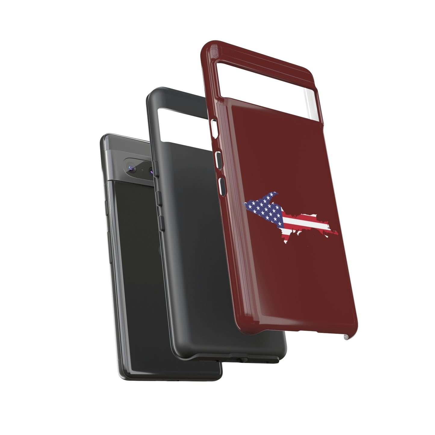 Michigan Upper Peninsula Tough Phone Case (Cherrywoold Color w/ UP USA Flag Outline) | Samsung & Pixel Android