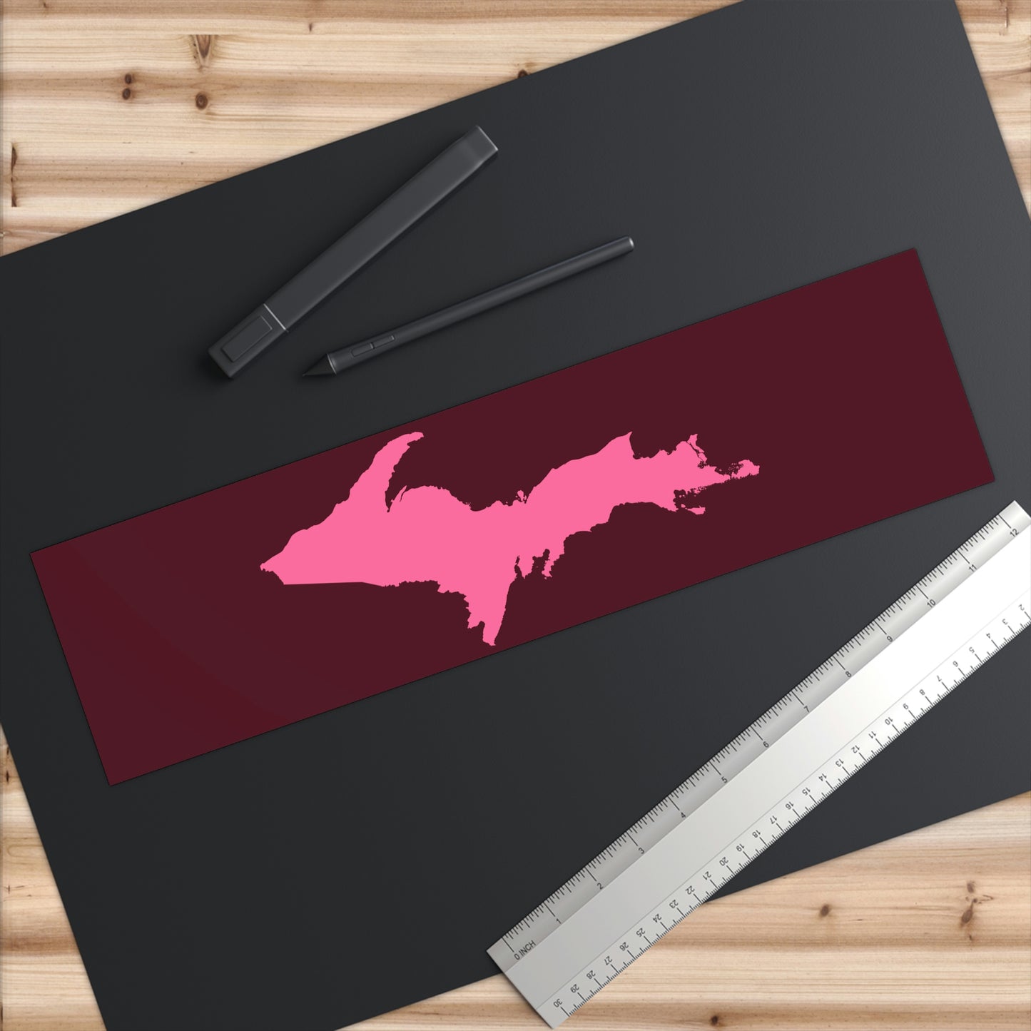 Michigan Upper Peninsula Bumper Sticker (w/ Pink UP Outline) | Pinot Red Background