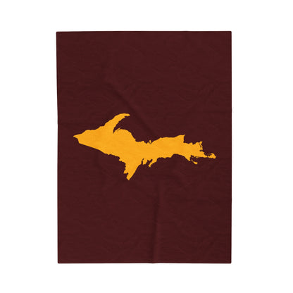 Michigan Upper Peninsula Plush Blanket (w/ Gold UP Outline) | Cherrywood Color