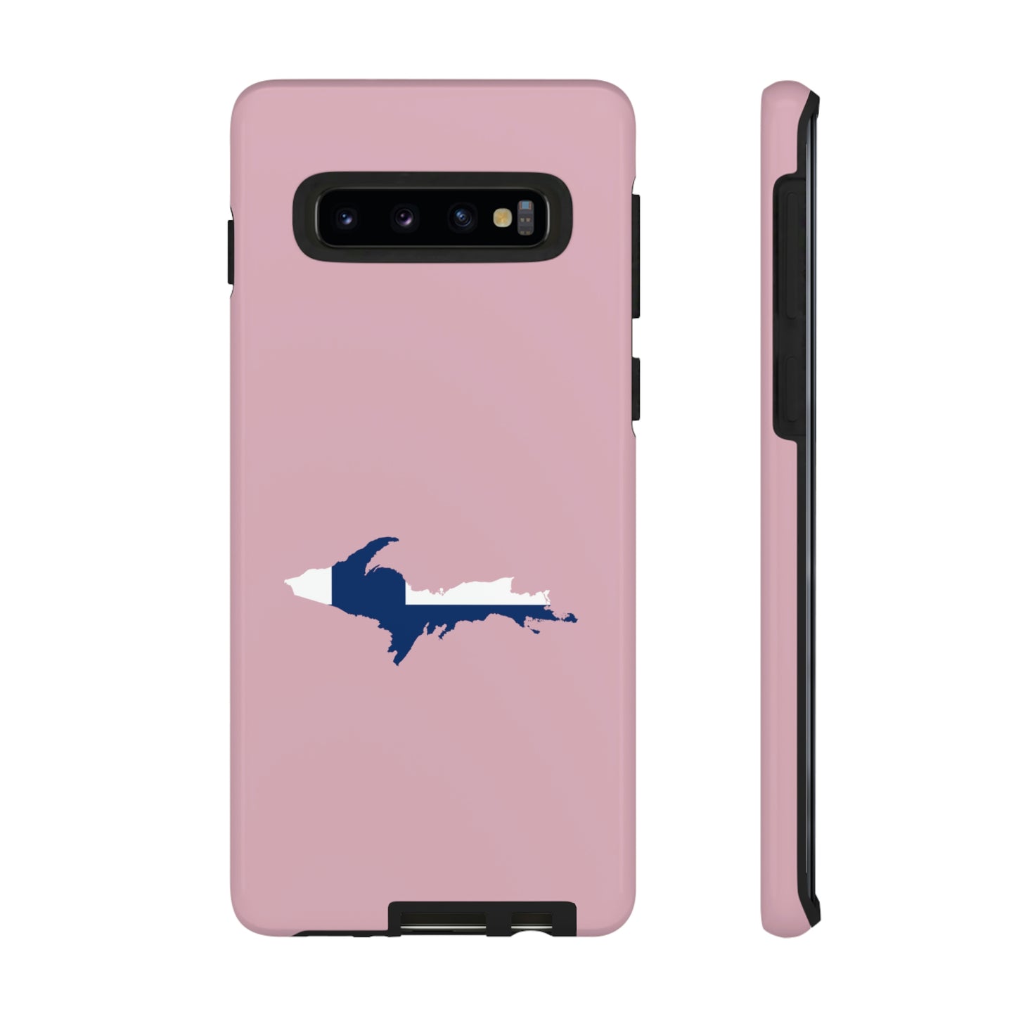 Michigan Upper Peninsula Tough Phone Case (Pink w/ UP Finland Flag Outline) | Samsung & Pixel Android