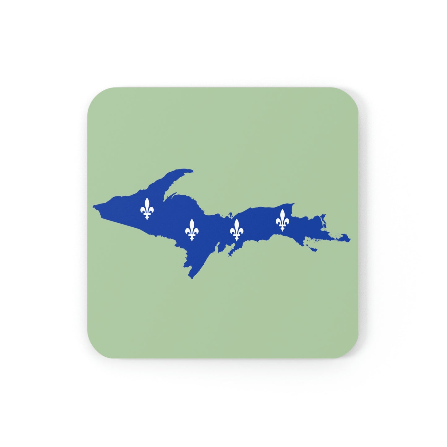 Michigan Upper Peninsula Coaster Set (Green Tea Color w/ UP Quebec Flag Outline) | Corkwood - 4 pack