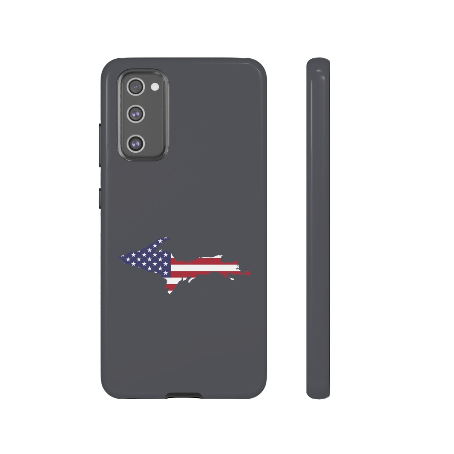 Michigan Upper Peninsula Tough Phone Case (Iron Ore Grey w/ UP USA Flag Outline) | Samsung & Pixel Android