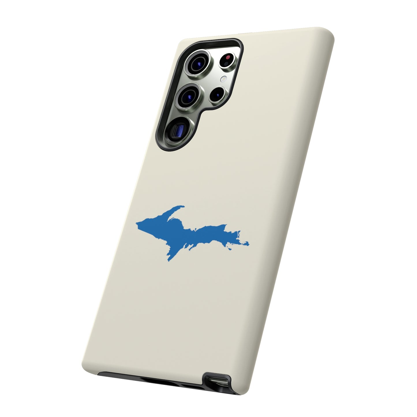 Michigan Upper Peninsula Tough Phone Case (Ivory Color w/ Azure UP Outline) | Samsung & Pixel Android