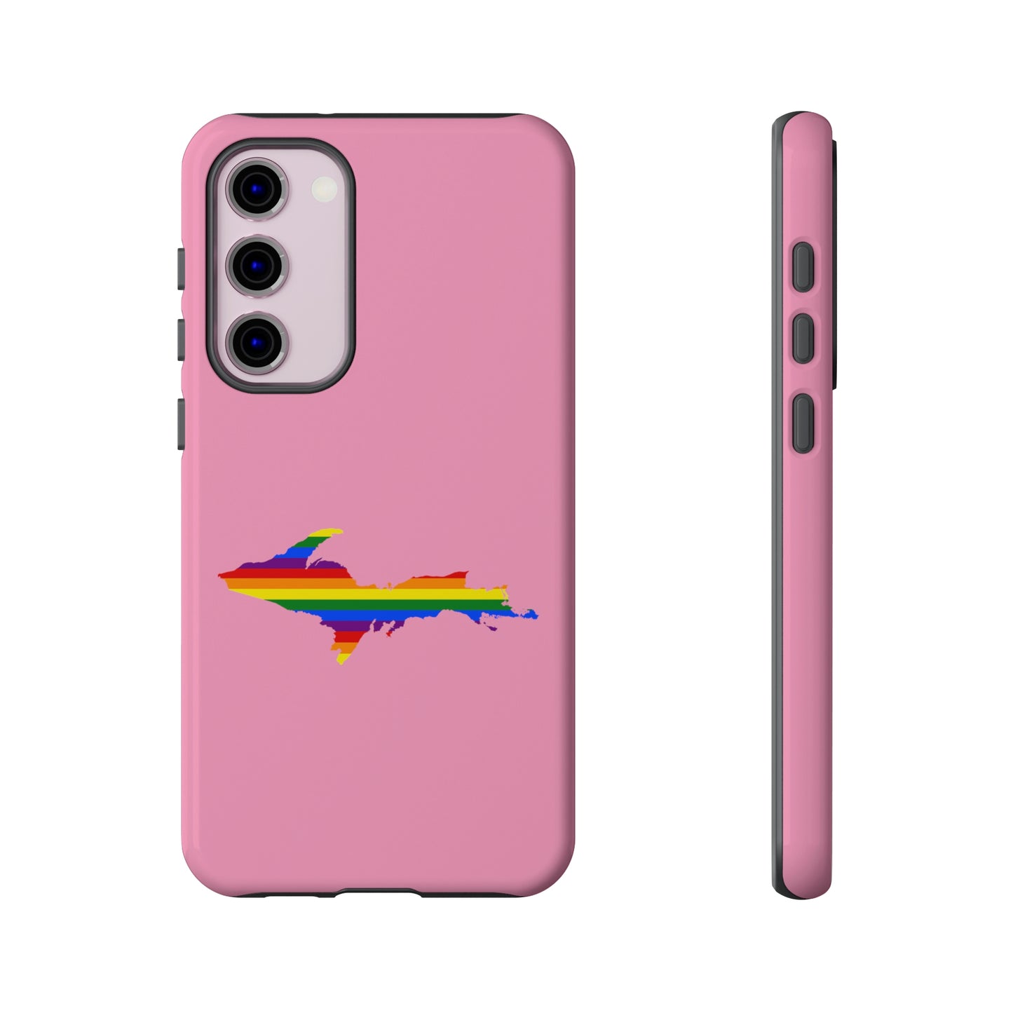 Michigan Upper Peninsula Tough Phone Case ('67 Caddie Pink w/ UP Pride Flag Outline) | Samsung & Pixel Android