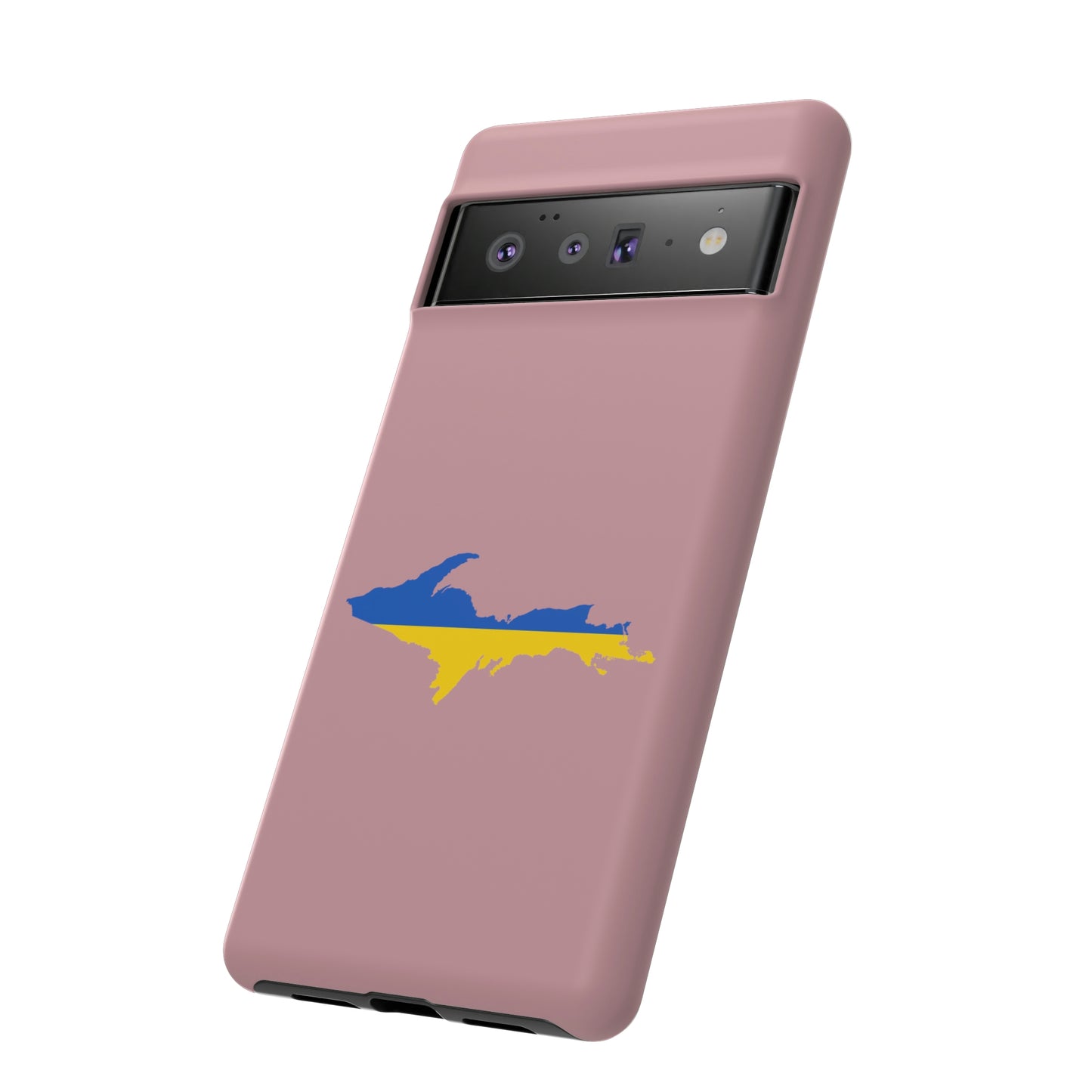 Michigan Upper Peninsula Tough Phone Case (Cherry Blossom Pink w/ UP Ukraine Flag Outline) | Samsung & Pixel Android