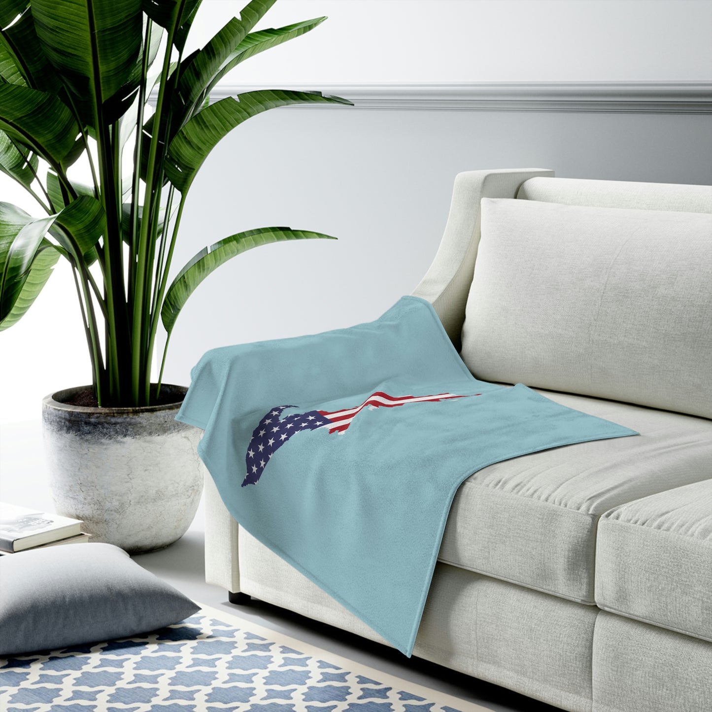 Michigan Upper Peninsula Plush Blanket (w/ UP USA Flag Outline) | '58 Caddie Blue