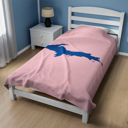 Michigan Upper Peninsula Plush Blanket (w/ Azure UP Outline) | Pale Pink