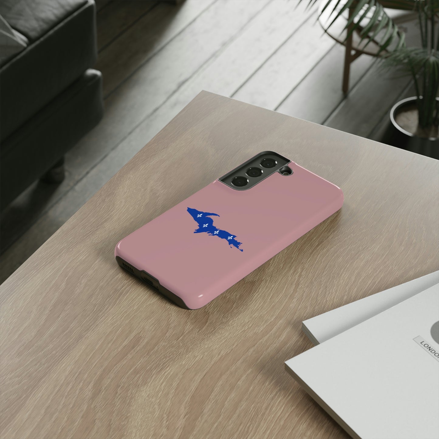 Michigan Upper Peninsula Tough Phone Case (Cherry Blossom Pink w/ UP Quebec Flag Outline) | Samsung & Pixel Android