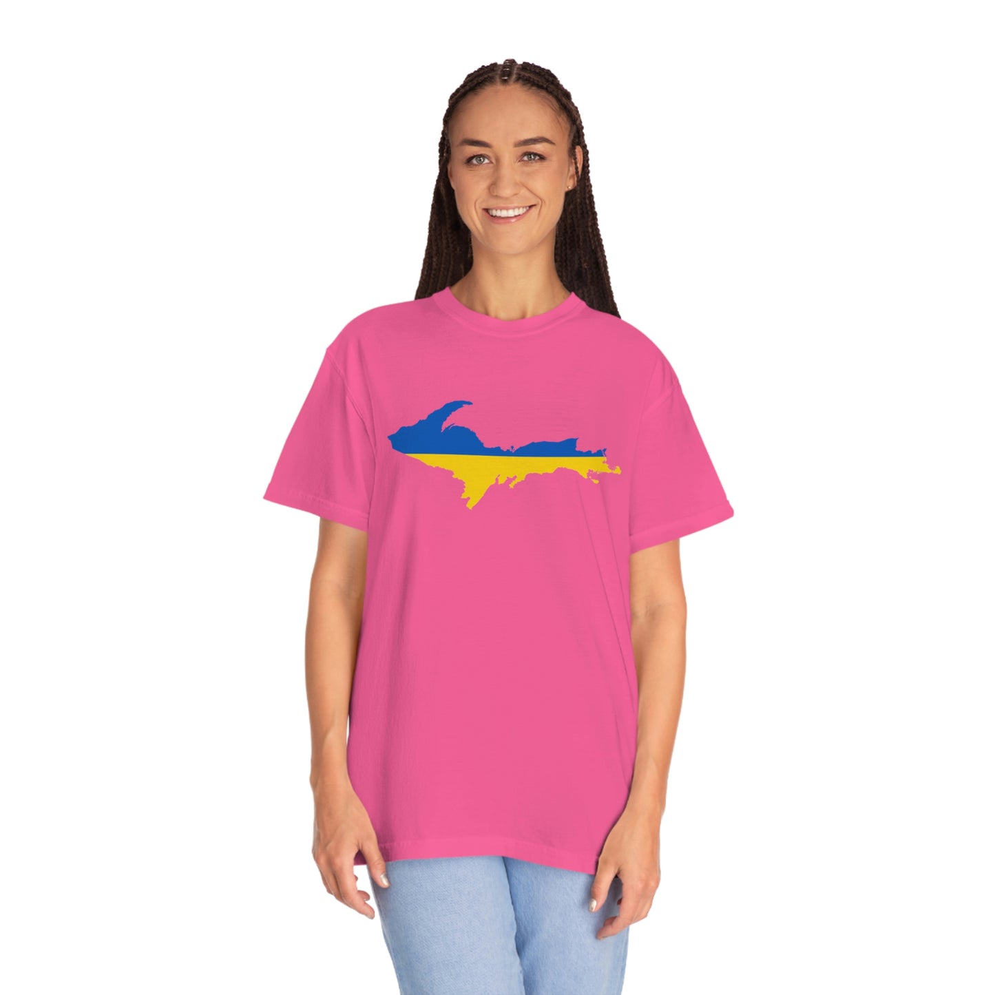 Michigan Upper Peninsula T-Shirt (w/ UP Ukraine Flag Outline) | Unisex Garment-Dyed