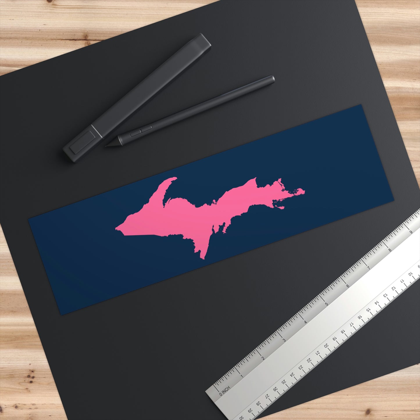 Michigan Upper Peninsula Bumper Sticker (w/ Pink UP Outline) | Navy Background