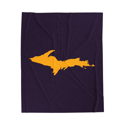 Michigan Upper Peninsula Plush Blanket (w/ Gold UP Outline) | Blackcurrant Color