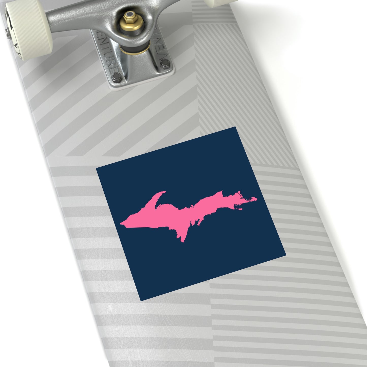 Michigan Upper Peninsula Square Sticker (Navy w/ Pink UP Outline) | Indoor/Outdoor