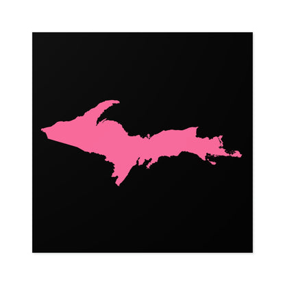 Michigan Upper Peninsula Square Sticker (Black w/ Pink UP Outline) | Indoor/Outdoor