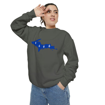 Michigan Upper Peninsula Sweatshirt (w/ UP Quebec Flag Outline) | Unisex Garment Dyed