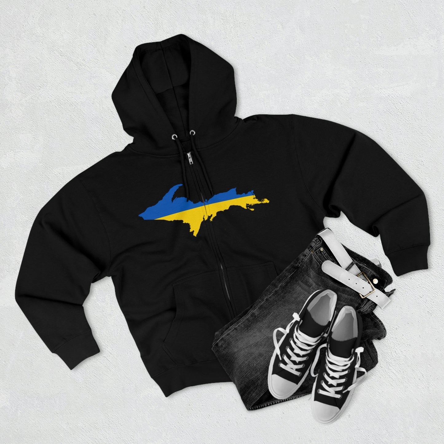 Michigan Upper Peninsula Full-Zip Hoodie (w/ UP Ukraine Flag Outline)