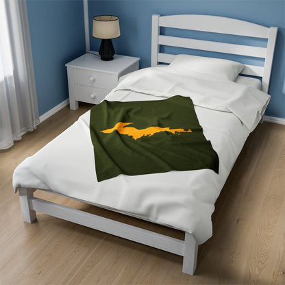 Michigan Upper Peninsula Plush Blanket (w/ Gold UP Outline) | Army Green