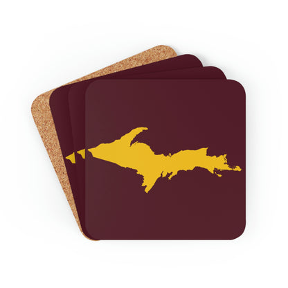 Michigan Upper Peninsula Coaster Set (Pinot Red w/ Gold UP Outline) | Corkwood - 4 pack