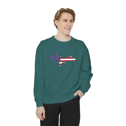 Michigan Upper Peninsula Sweatshirt (w/ UP USA Flag Outline) | Unisex Garment Dyed