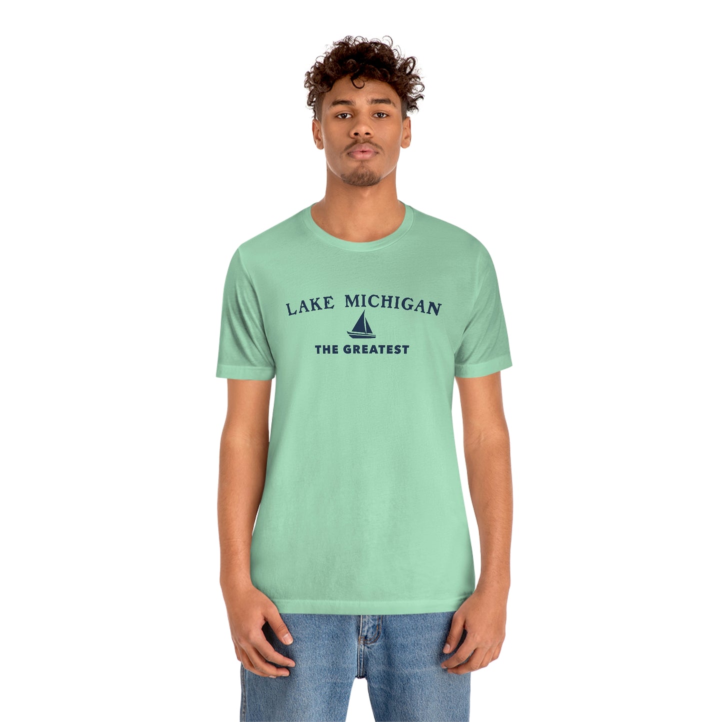 'Lake Michigan The Greatest' T-Shirt (w/Sailboat Outline) | Unisex Standard Fit