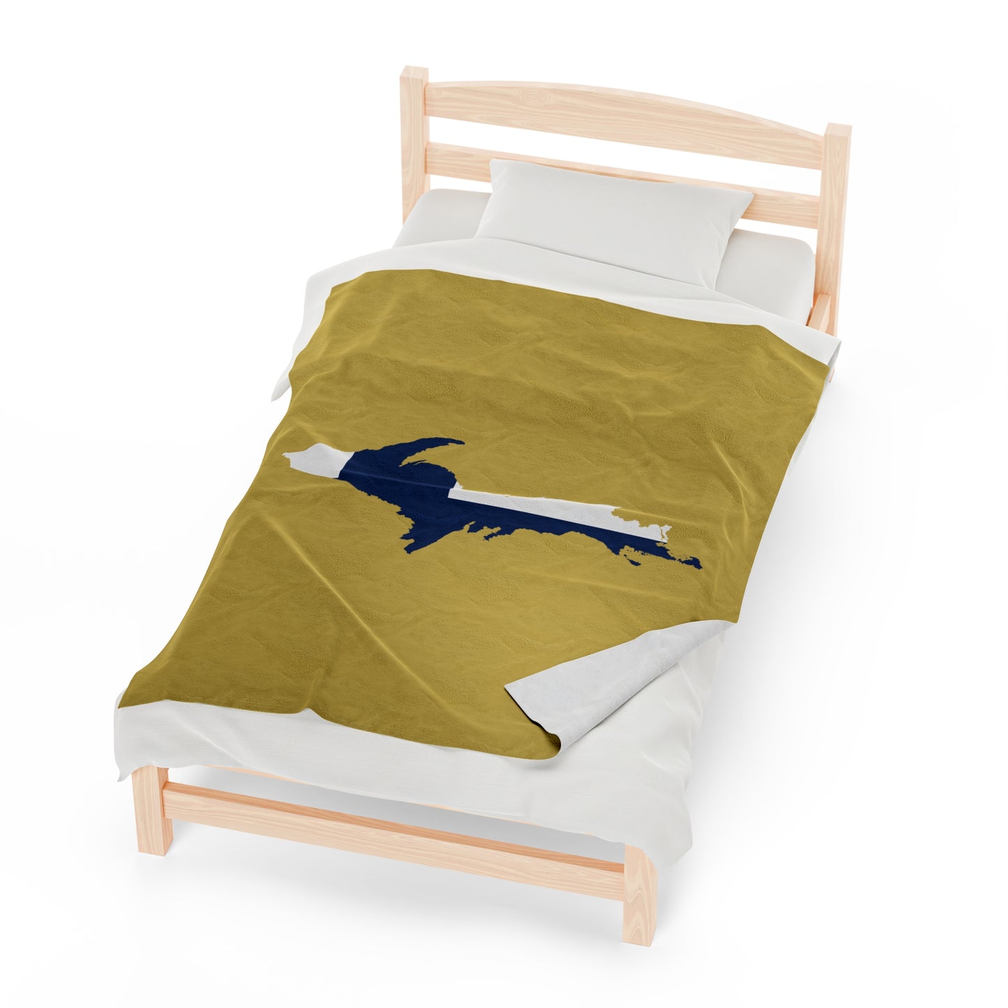 Michigan Upper Peninsula Plush Blanket (w/ UP Finland Flag Outline) | Plum Yellow