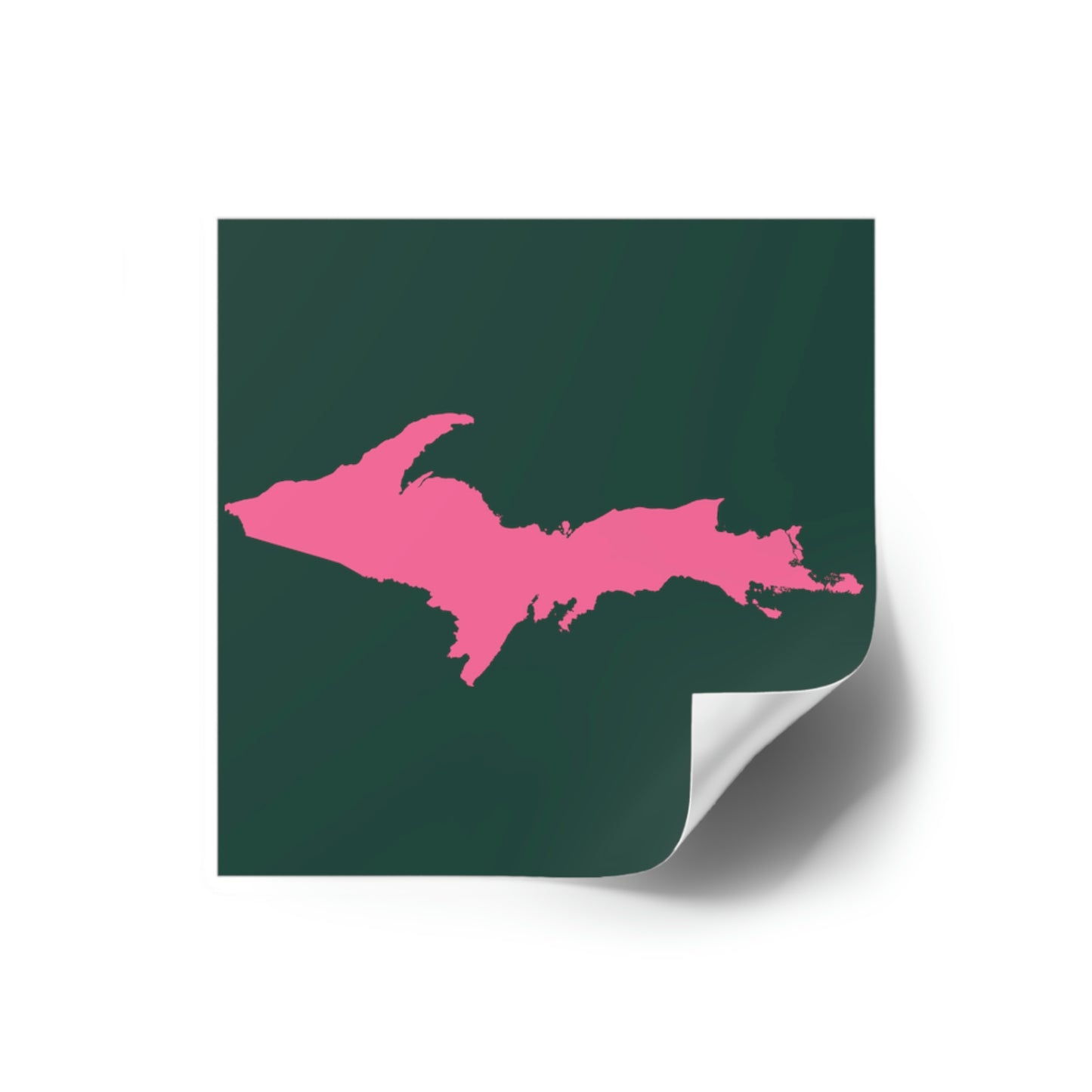 Michigan Upper Peninsula Square Sticker (Green w/ Pink UP Outline) | Indoor/Outdoor