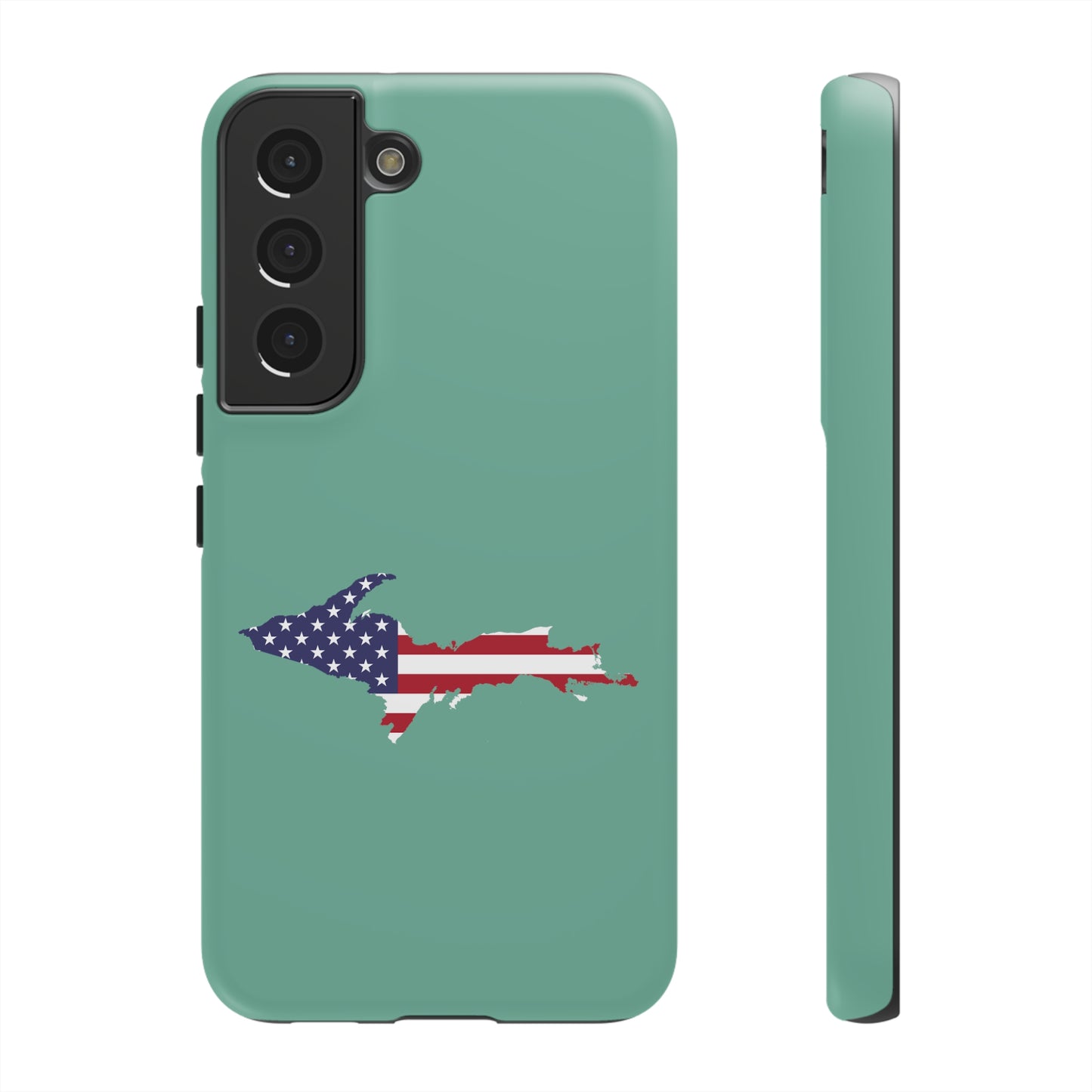 Michigan Upper Peninsula Tough Phone Case ('64 Metallic Mint Green w/ UP USA Flag Outline) | Samsung & Pixel Android