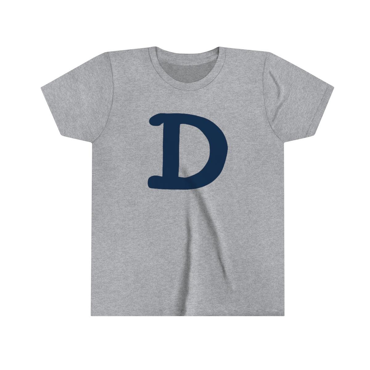 Detroit 'Old French D' T-Shirt (White/Navy Full Body Outline) | Youth Short Sleeve - Circumspice Michigan