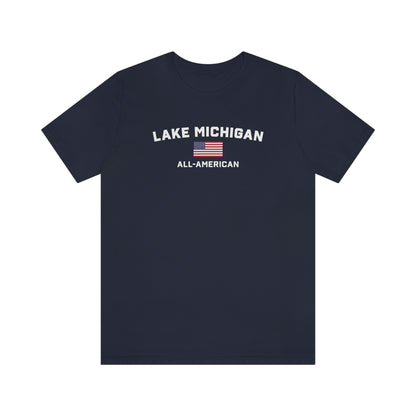 'Lake Michigan All American' T-Shirt (w/USA Flag Outline) | Unisex Standard Fit