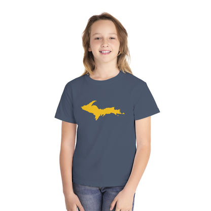 Michigan Upper Peninsula T-Shirt (w/ Gold UP Outline) | Youth Garment-Dyed