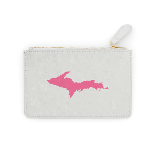 Michigan Upper Peninsula Mini Clutch Bag (Birch Bark White w/ Pink UP Outline)