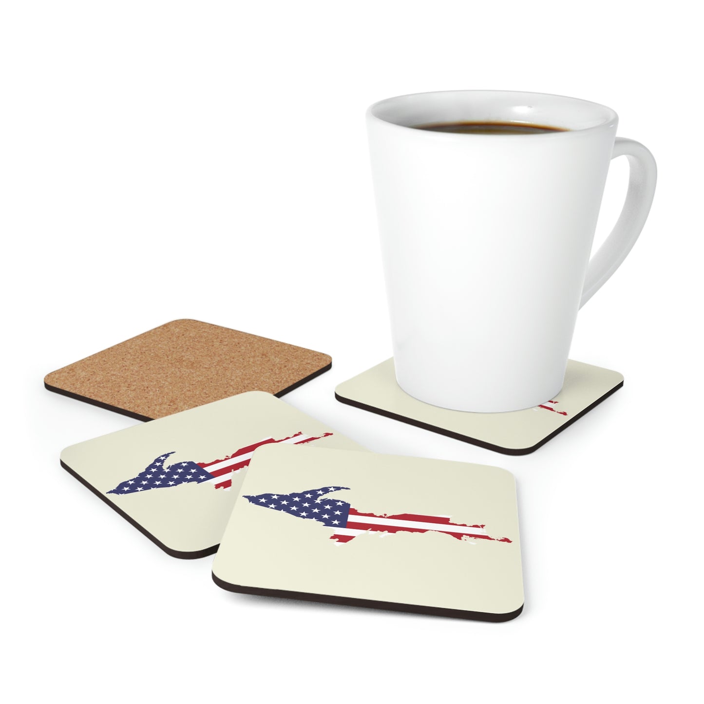 Michigan Upper Peninsula Coaster Set (Ivory Color w/ UP USA Flag Outline) | Corkwood - 4 pack