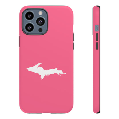 Michigan Upper Peninsula Tough Phone Case (Rhodochrosite Pink w/ UP Outline) | Apple iPhone