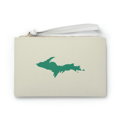 Michigan Upper Peninsula Clutch Bag (Ivory Color w/ Emerald UP Outline)