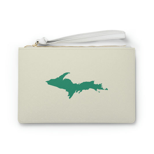 Michigan Upper Peninsula Clutch Bag (Ivory Color w/ Emerald UP Outline)