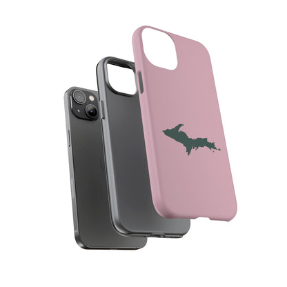 Michigan Upper Peninsula Tough Phone Case (Pink w/ Green UP Outline) | Apple iPhone